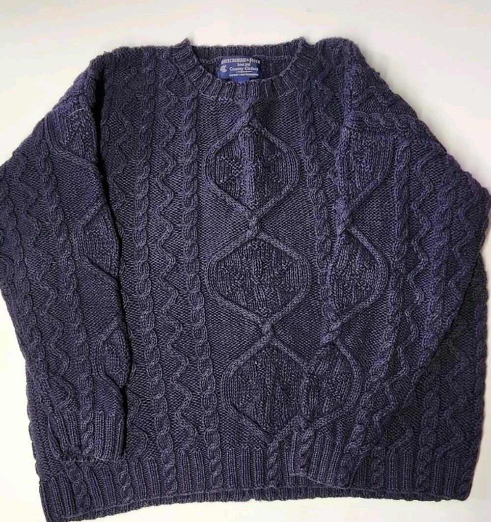 Abercrombie Fitch Womans L Cable Knit VNTG Sweater Country Fisherman Pullover